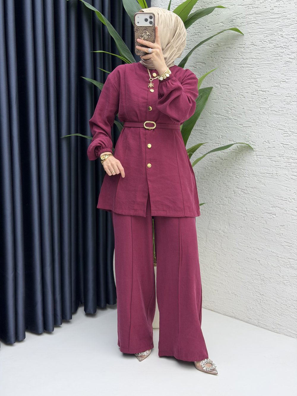 Firuze Pantolon Takım Vişne